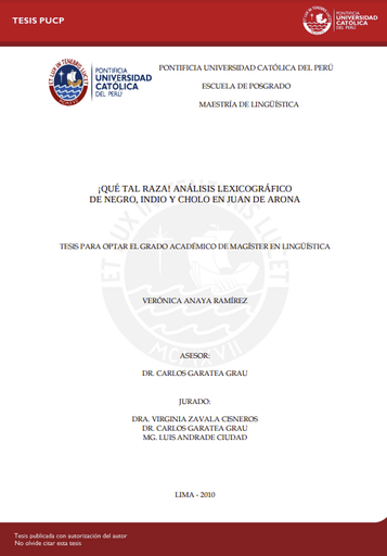 ¡QUÉ TAL RAZA! ANÁLISIS LEXICOGRÁFICO DE NEGRO, INDIO Y CHOLO EN JUAN DE ARONA