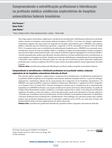 Understanding professional stratification and hybridisation in the medical profession: exploratory evidence from Brazilian federal university hospitals