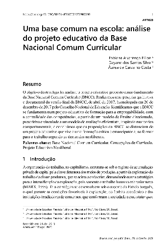 Uma base comum na escola: análise do projeto educativo da Base Nacional Comum Curricular