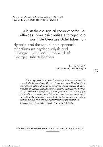 A histeria e o sexual como espetáculo: reflexões sobre psicanálise e fotografia a partir de Georges Didi-Huberman