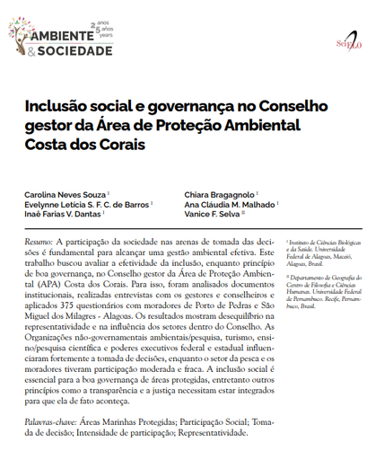 Inclusão social e governança no Conselho gestor da Área de Proteção Ambiental Costa dos Corais