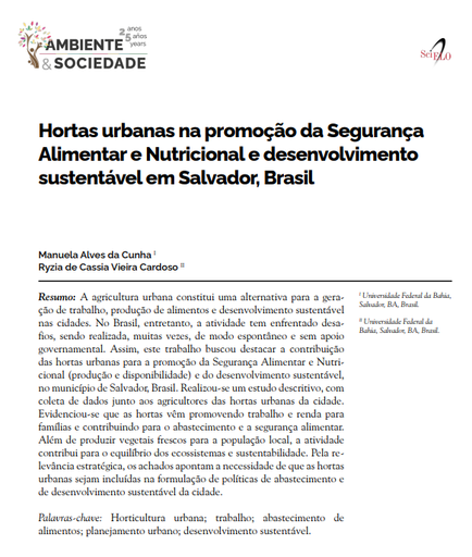 Hortas urbanas na promoção da Segurança Alimentar e Nutricional e desenvolvimento sustentável em Salvador, Brasil