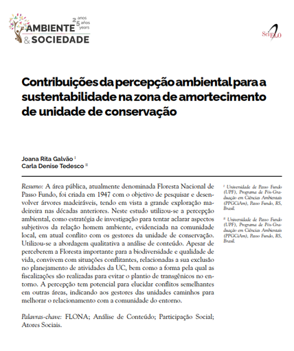 Contribuições da percepção ambiental para a sustentabilidade na zona de amortecimento de unidade de conservação