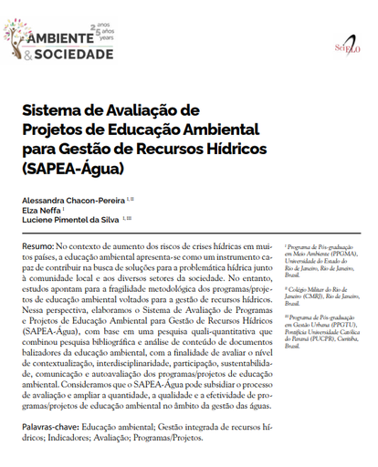 Sistema de Avaliação de Projetos de Educação Ambiental para Gestão de Recursos Hídricos (SAPEA-Água)