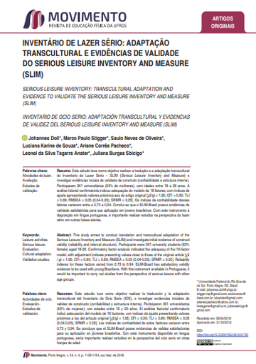 INVENTÁRIO DE LAZER SÉRIO: ADAPTAÇÃO TRANSCULTURAL E EVIDÊNCIAS DE VALIDADE DO SERIOUS LEISURE INVENTORY AND MEASURE (SLIM)