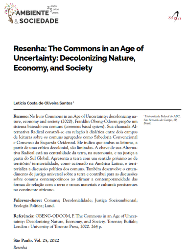 Resenha: The Commons in an Age of Uncertainty: Decolonizing Nature, Economy, and Society