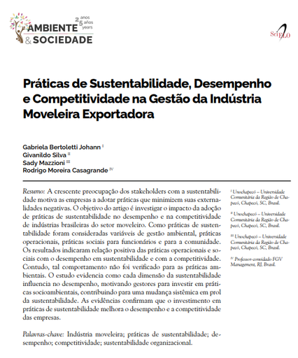 Práticas de Sustentabilidade, Desempenho e Competitividade na Gestão da Indústria Moveleira Exportadora