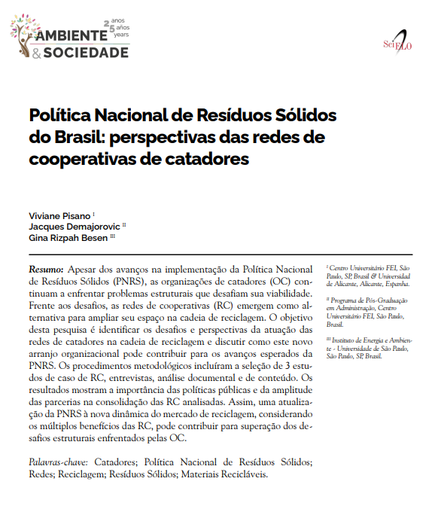 Política Nacional de Resíduos Sólidos do Brasil: perspectivas das redes de cooperativas de catadores