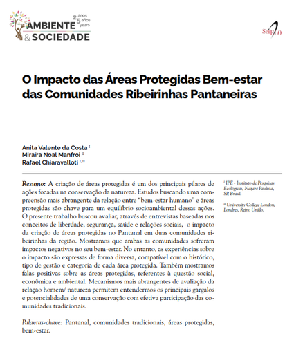 O Impacto das Áreas Protegidas Bem-estar das Comunidades Ribeirinhas Pantaneiras