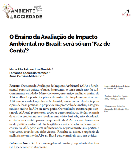 O Ensino da Avaliação de Impacto Ambiental no Brasil: será só um ‘Faz de Conta’?