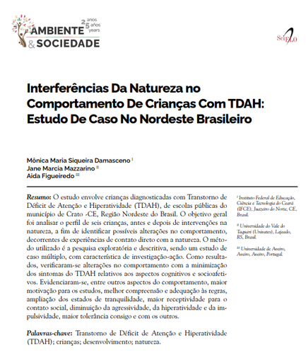 Interferências Da Natureza no Comportamento De Crianças Com TDAH: Estudo De Caso No Nordeste Brasileiro