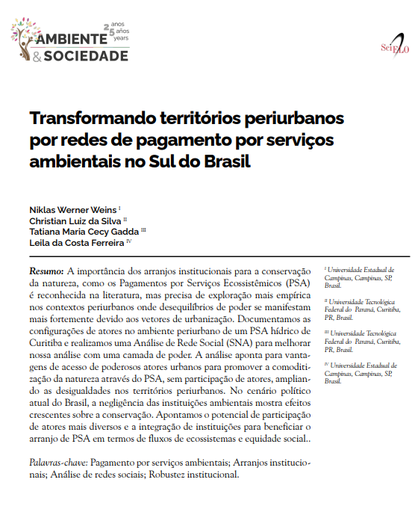 Transformando territórios periurbanos por redes de pagamento por serviços ambientais no Sul do Brasil