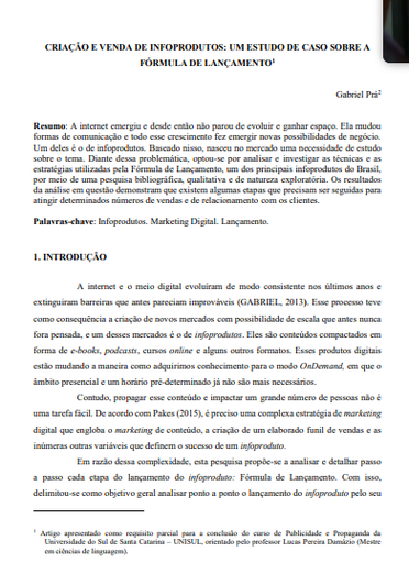 Criação e venda de infoprodutos: um estudo de caso sobre a fórmula de lançamento