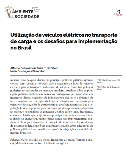 Utilização de veículos elétricos no transporte de carga e os desafios para implementação no Brasil