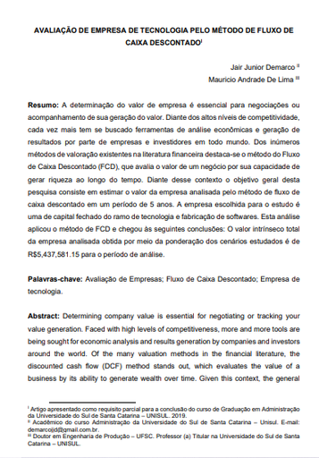 Avaliação de empresa de tecnologia pelo método de fluxo de caixa descontado