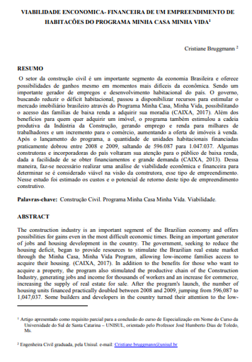 Viabilidade econômica - financeira de um empreendimento de habitações do Programa Minha Casa Minha Vida
