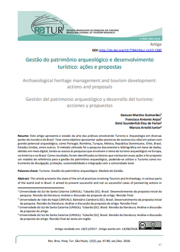 Archaeological heritage management and tourism development: actions and proposals