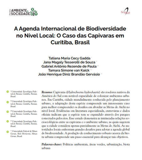 A Agenda Internacional de Biodiversidade no Nível Local: O Caso das Capivaras em Curitiba, Brasil