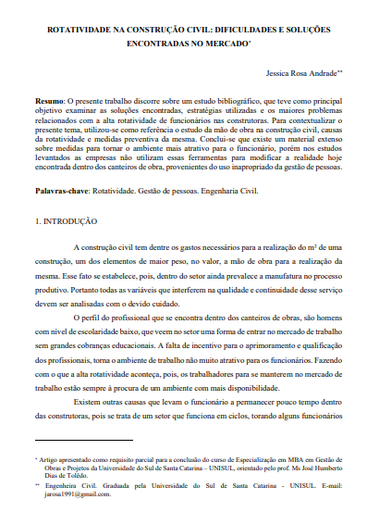 Rotatividade na construção civil: dificuldades e soluções encontradas no mercado