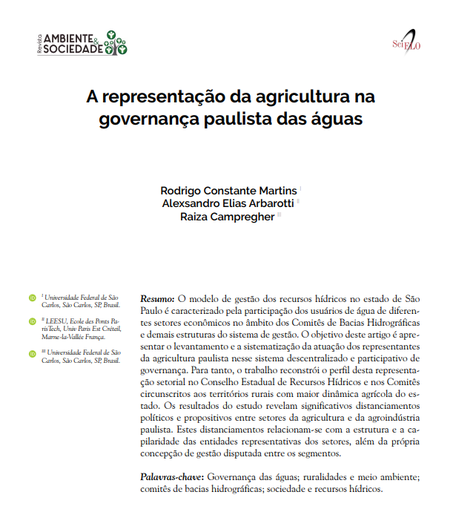 A representação da agricultura na governança paulista das águas