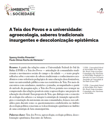 A Teia dos Povos e a universidade: agroecologia, saberes tradicionais insurgentes e descolonização epistêmica