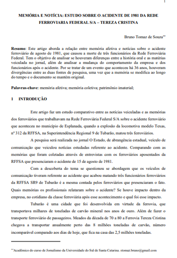 Memória e notícia: estudo sobre o acidente de 1981 da Rede Ferroviária Federal S/A - Tereza Cristina