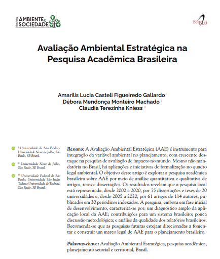 Avaliação Ambiental Estratégica na Pesquisa Acadêmica Brasileira