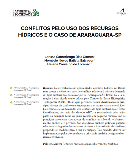 CONFLITOS PELO USO DOS RECURSOS HÍDRICOS E O CASO DE ARARAQUARA-SP