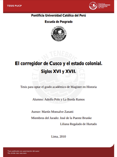 El Corregidor de Cusco y el estado colonial