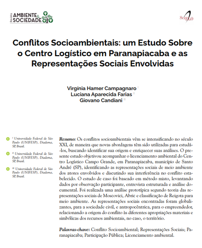 Conflitos Socioambientais: um Estudo Sobre o Centro Logístico em Paranapiacaba e as Representações Sociais Envolvidas