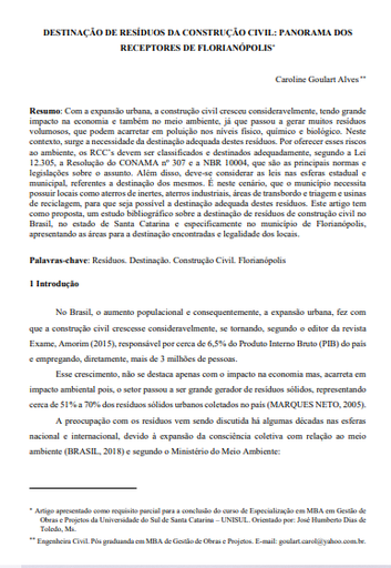 Destinação de resíduos da construção civil: panorama dos receptores de Florianópolis