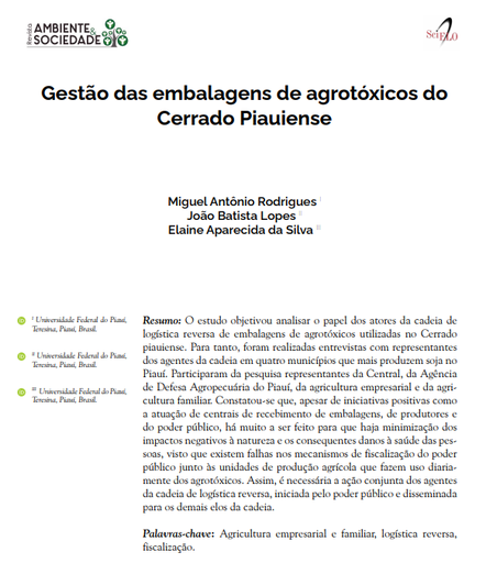 Gestão das embalagens de agrotóxicos do Cerrado Piauiense