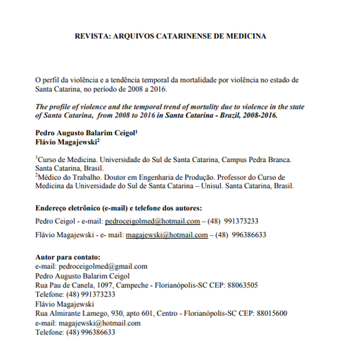 O perfil da violência e a tendência temporal da mortalidade por violência no estado de Santa Catarina, no período de 2008 a 2016