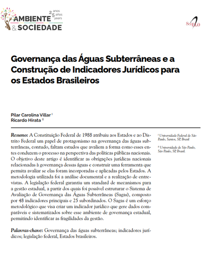 Governança das Águas Subterrâneas e a Construção de Indicadores Jurídicos para os Estados Brasileiros