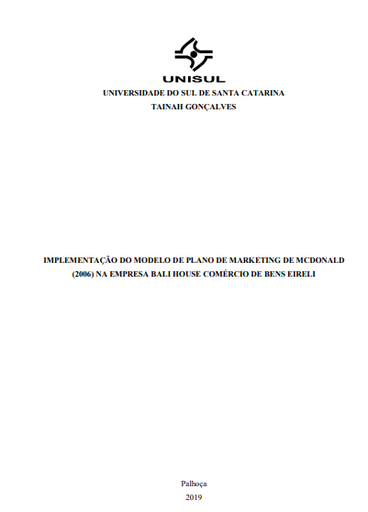 Implementação do modelo de plano de marketing de McDonald (2006) na empresa Bali House Comércio de Bens Eirel