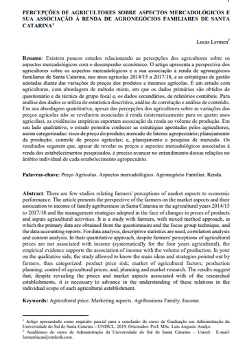 Percepções de agricultores sobre aspectos mercadológicos e sua associação à renda de agronegócios familiares de Santa Catarina