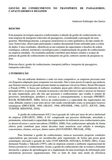 Gestão do conhecimento no transporte de passageiros: capacitadores e desafios