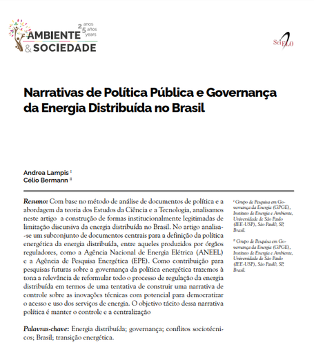 Narrativas de Política Pública e Governança da Energia Distribuída no Brasil