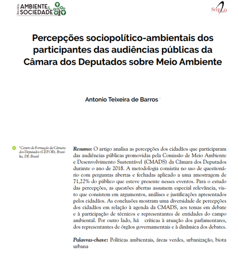 Percepções sociopolítico-ambientais dos participantes das audiências públicas da Câmara dos Deputados sobre Meio Ambiente