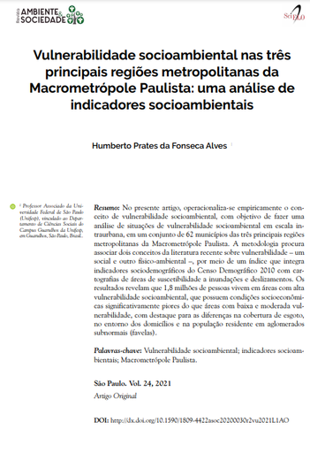 Vulnerabilidade socioambiental nas três principais regiões metropolitanas da Macrometrópole Paulista: uma análise de indicadores socioambientais