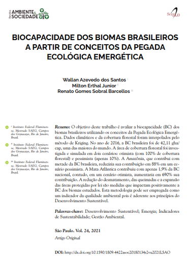 BIOCAPACIDADE DOS BIOMAS BRASILEIROS A PARTIR DE CONCEITOS DA PEGADA ECOLÓGICA EMERGÉTICA