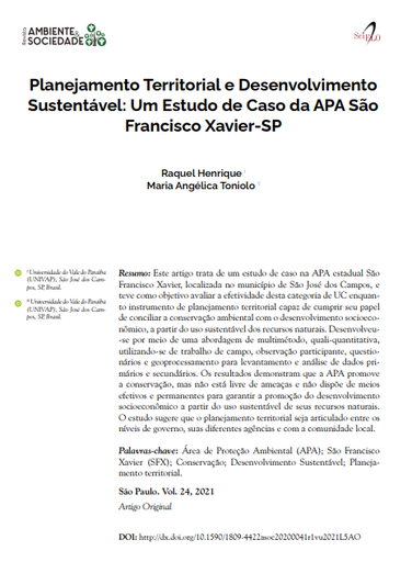 Planejamento Territorial e Desenvolvimento Sustentável: Um Estudo de Caso da APA São Francisco Xavier-SP