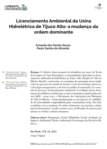 Licenciamento Ambiental da Usina Hidrelétrica de Tijuco Alto: a mudança da ordem dominante