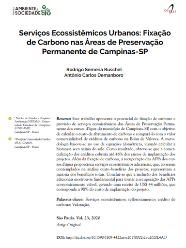 Serviços Ecossistêmicos Urbanos: Fixação de Carbono nas Áreas de Preservação Permanente de Campinas-SP