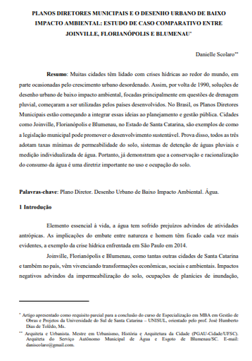 Planos diretores municipais e o desenho urbano de baixo impacto ambiental: estudo de caso comparativo entre Joinville, Florianópolis e Blumenau