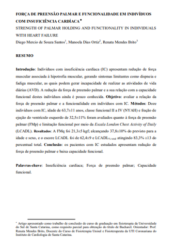 Força de preensão palmar e funcionalidade em indivíduos com insuficiência cardíaca