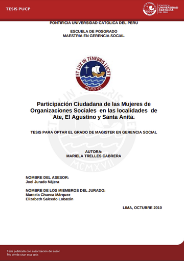 Participación ciudadana de las mujeres de organizaciones sociales