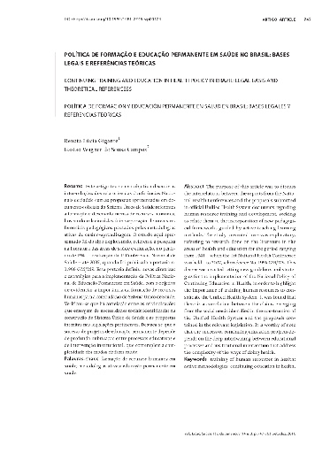 Política de formação e educação permanente em saúde no brasil: bases legais e referências teóricas