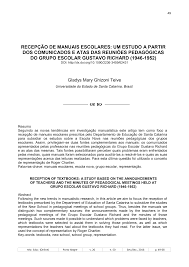 RECEPÇÃO DE MANUAIS ESCOLARES: UM ESTUDO A PARTIR DOS COMUNICADOS E ATAS DAS REUNIÕES PEDAGÓGICAS DO GRUPO ESCOLAR GUSTAVO RICHARD (1946-1952)