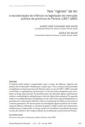 Nos &quot;rigores&quot; da lei: a escolarização da infância na legislação da instrução pública da província do Paraná (1857-1883)